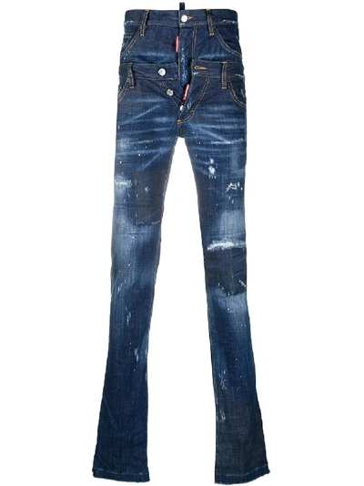Shop Dsquared2 Double Waistband Skinny Jeans In Blue