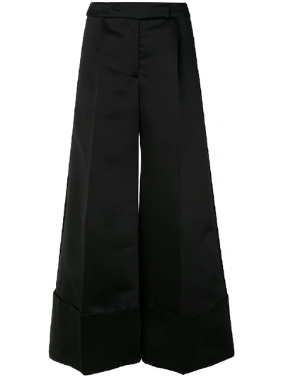 Shop Simone Rocha Satin Wide Leg Trousers In Black