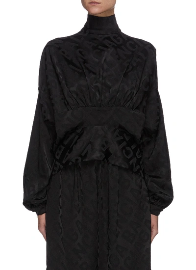Shop Balenciaga Logo Jacquard Upside Down Blouse In Black