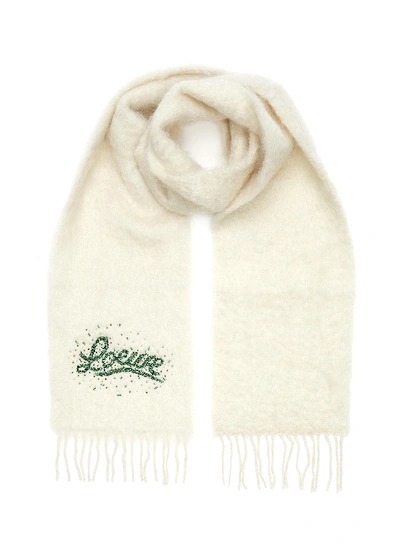 Shop Loewe Bead Embroidered Logo Mohair Scarf In White