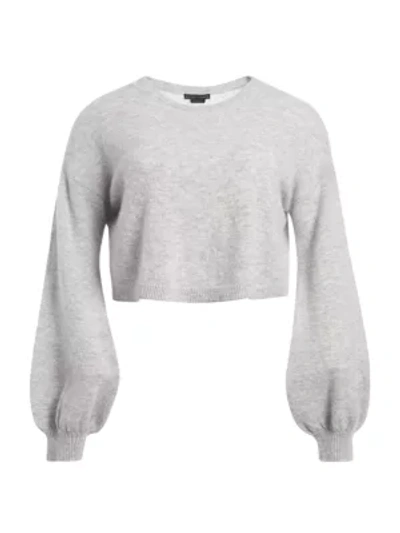 Shop Alice And Olivia Ansley Puff-sleeve Crop Sweater In Heather Grey