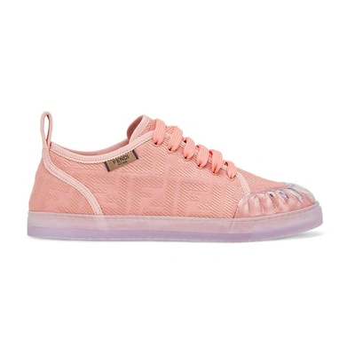 Shop Fendi White Canvas Low Tops In Rose