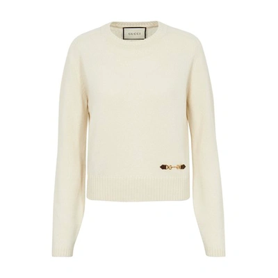 Shop Gucci Horsebit Top In Ivory Mix