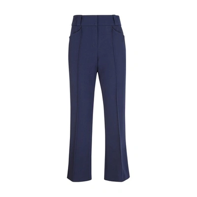 Shop Fendi Blue Wool Trousers In Bleu