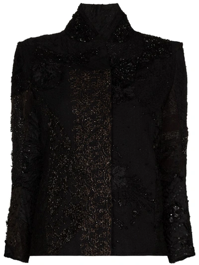 Shop By Walid Haya Embroidered Upcycled Silk Jacket In Black