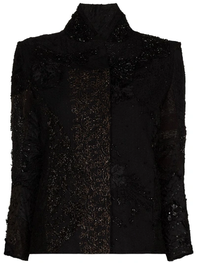 By Walid Haya Embroidered Upcycled Silk Jacket In Black
