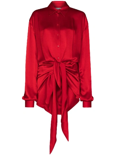 Shop Attico Tie-front Shirt Dress In Red