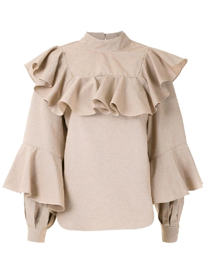 Shop Aluf Ruffled Lana Blouse In Neutrals