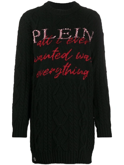 Shop Philipp Plein Lucky Charm Pullover Cable Knit Dress In Black