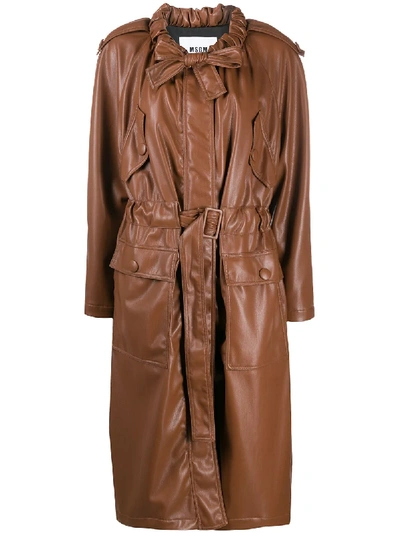 Shop Msgm Ruffled Collar Coat In Brown