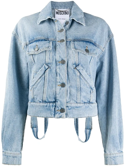 Shop Moschino Dungaree Detail Denim Jacket In Blue