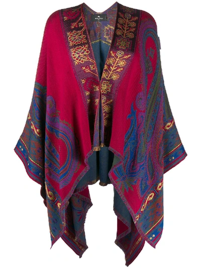 Shop Etro Jacquard Print Cape In Red