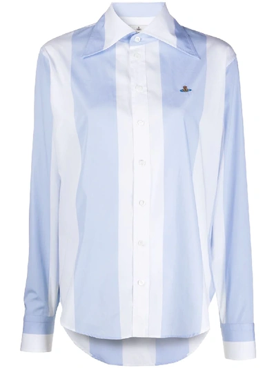 Shop Vivienne Westwood Logo Embroidered Striped Shirt In Blue
