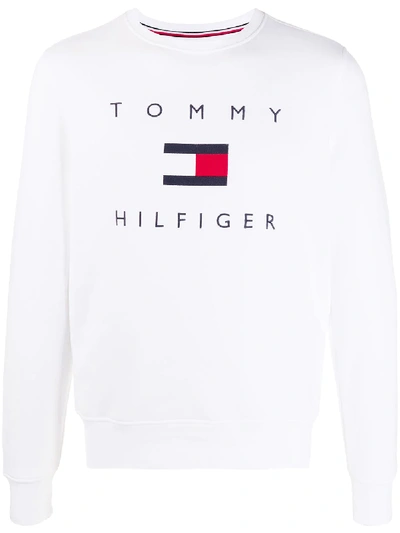 Shop Tommy Hilfiger Logo Print Sweatshirt In White