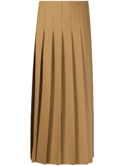 Shop Joseph Asymmetric Pleat Calf-length Skirt In Brown