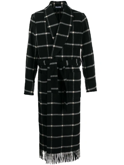 Shop Dolce & Gabbana Check Coat With Fringed Edge In Black