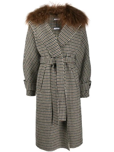 Shop P.a.r.o.s.h Plaid Belted Coat In Brown