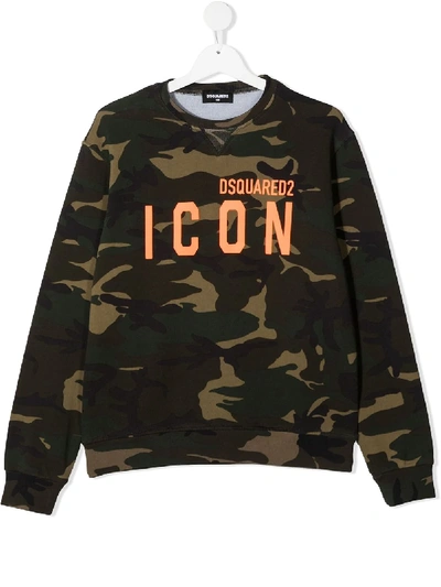 Shop Dsquared2 Teen Camouflage Cotton Sweatshirt In Green