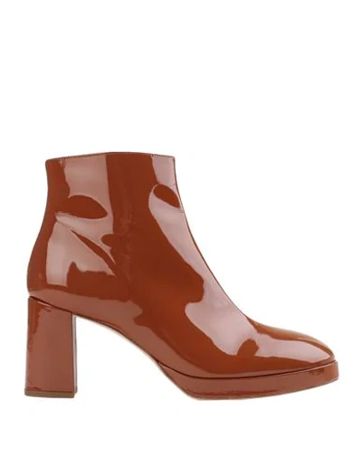 Shop Miista Edith Beige Crinkle Patent Woman Ankle Boots Tan Size 8.5 Sheepskin In Brown