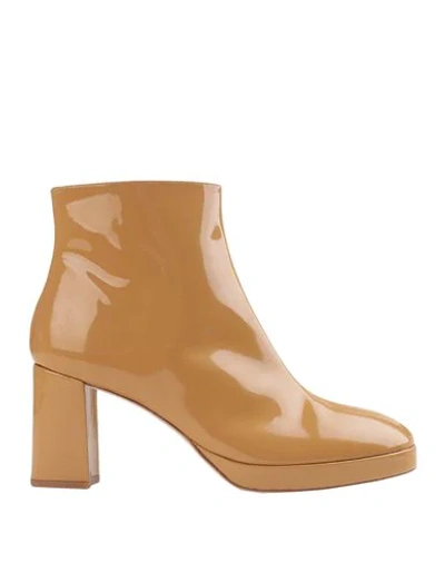 Shop Miista Edith Beige Crinkle Patent Woman Ankle Boots Ocher Size 6.5 Sheepskin In Yellow