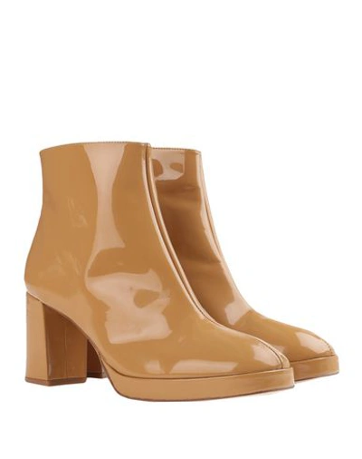 Shop Miista Edith Beige Crinkle Patent Woman Ankle Boots Ocher Size 6.5 Sheepskin In Yellow