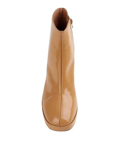 Shop Miista Edith Beige Crinkle Patent Woman Ankle Boots Ocher Size 6.5 Sheepskin In Yellow