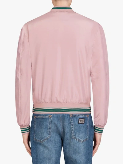 Shop Dolce & Gabbana Logo Patch Bomber Jacket In Pink