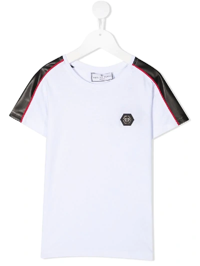 Shop Philipp Plein Junior Logo Plaque T-shirt In White