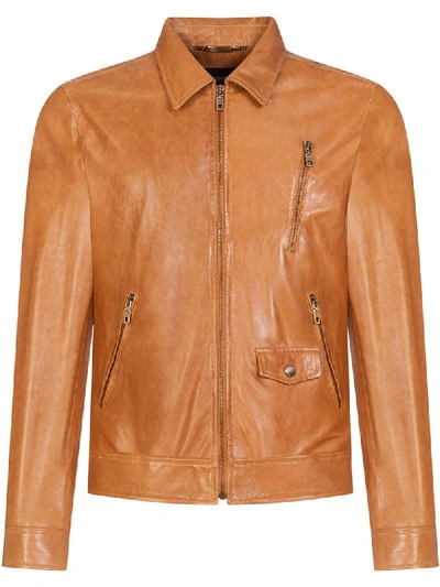 Shop Dolce & Gabbana Zip-up Lambskin Jacket In Brown