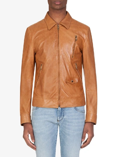 Shop Dolce & Gabbana Zip-up Lambskin Jacket In Brown