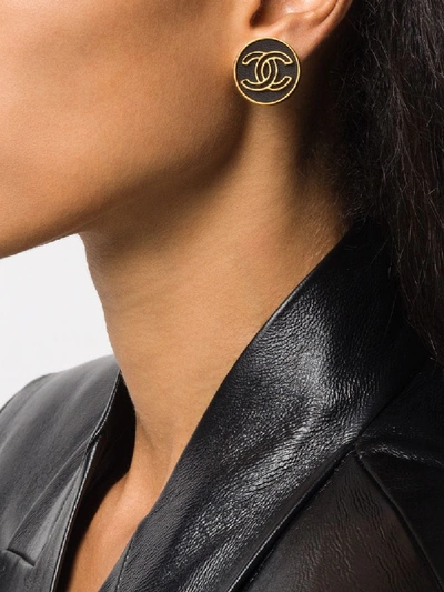 Pre-owned Chanel 1980s Cc Logo Earrings In Gold