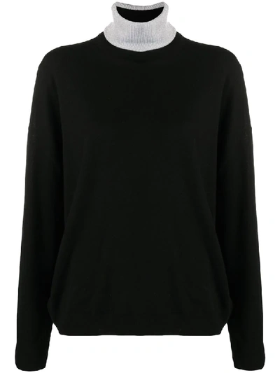 Shop Rabanne Contrast Knit Roll Neck In Black