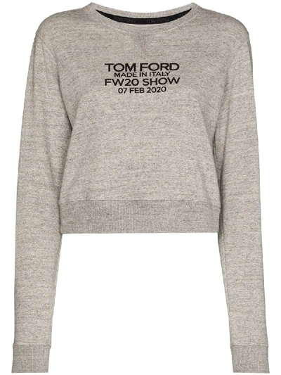 Shop Tom Ford Logo-print Long-sleeve Sweatshirt In Grey