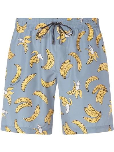 Shop Dolce & Gabbana Banana Print Swim Shorts In Blue