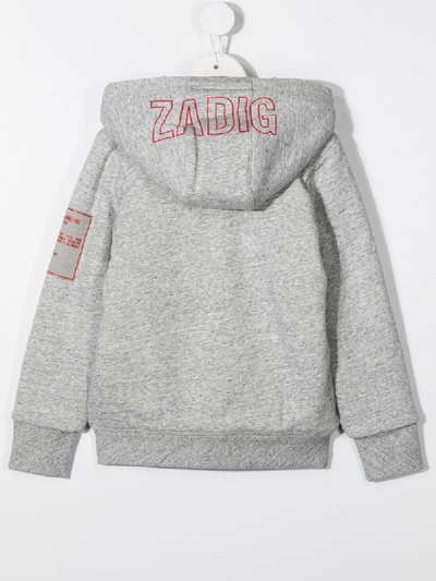 Shop Zadig & Voltaire Logo Zipped Hoodie In Grey
