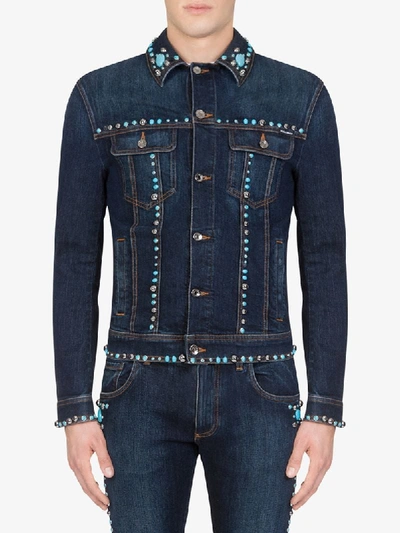 Shop Dolce & Gabbana Stud-embellished Denim Jacket In Blue
