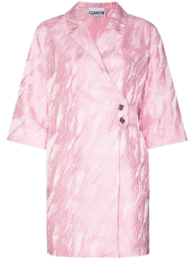 Shop Ganni Jacquard Mini Wrap Dress In Pink