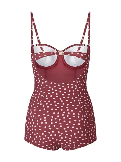 Shop Dolce & Gabbana Polka Dot Bustier Swimsuit In Pink