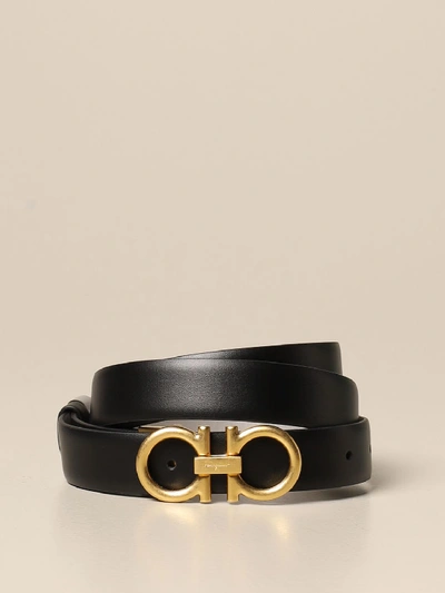 Shop Ferragamo Gancini Belt In Reversible Leather In Black