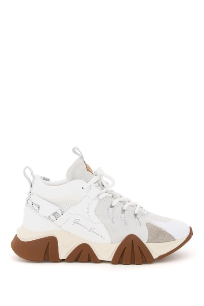 Shop Versace Squalo Hiker Sneakers In Bianco Plumbeo (white)