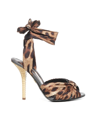 Shop Dolce & Gabbana Leopard Print Silk Sandals In Leo New