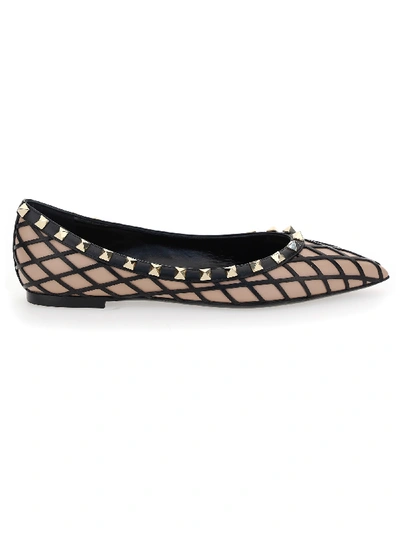 Shop Valentino Rockstud Panelled Pointed-toe Ballerina Shoes In Rose Cannelle/nero
