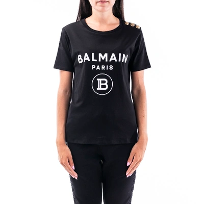 Shop Balmain Cotton T-shirt In Black - White