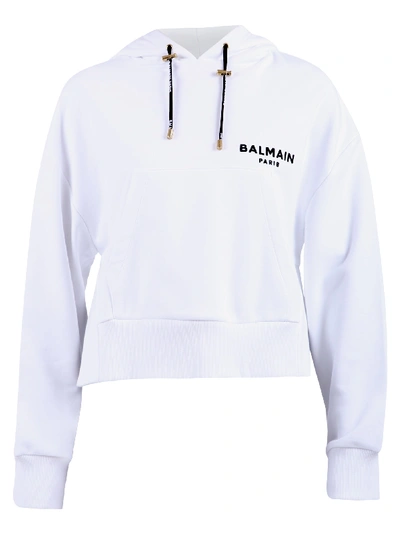 Shop Balmain Branded Hoodie In White