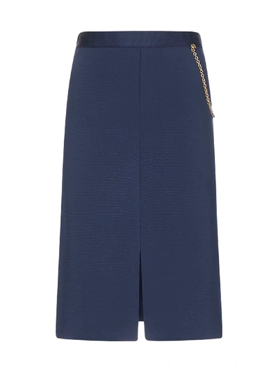 Shop Givenchy Chain-detail Stretch Knit Skirt In Dark Navy