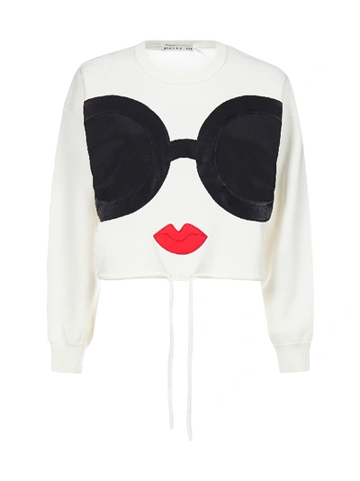Shop Alice And Olivia Bernetta Graphic Viscose-blend Sweater In Soft White Multi