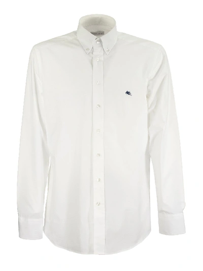 Shop Etro Cotton Shirt With Embroidered Pegaso In White