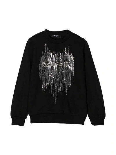 Shop Balmain Black Sweatshirt With Frontal Application In Nera