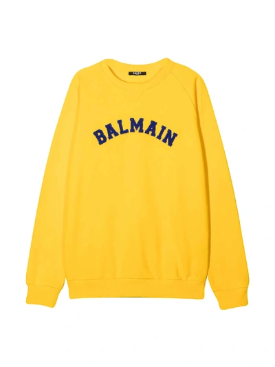Shop Balmain Yellow Teen Sweatshirt With Logo In Gialla