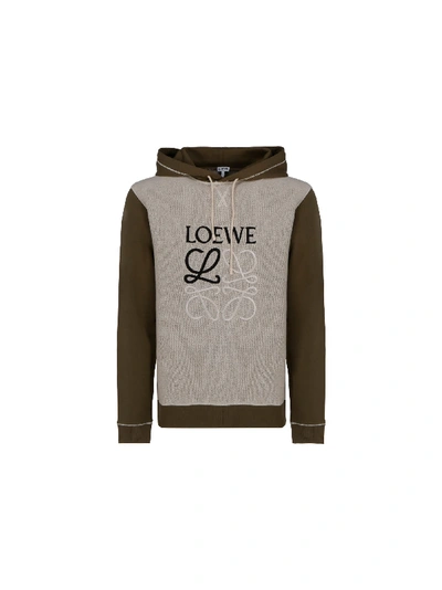 Shop Loewe Hoodie In Khaki Green/ivory